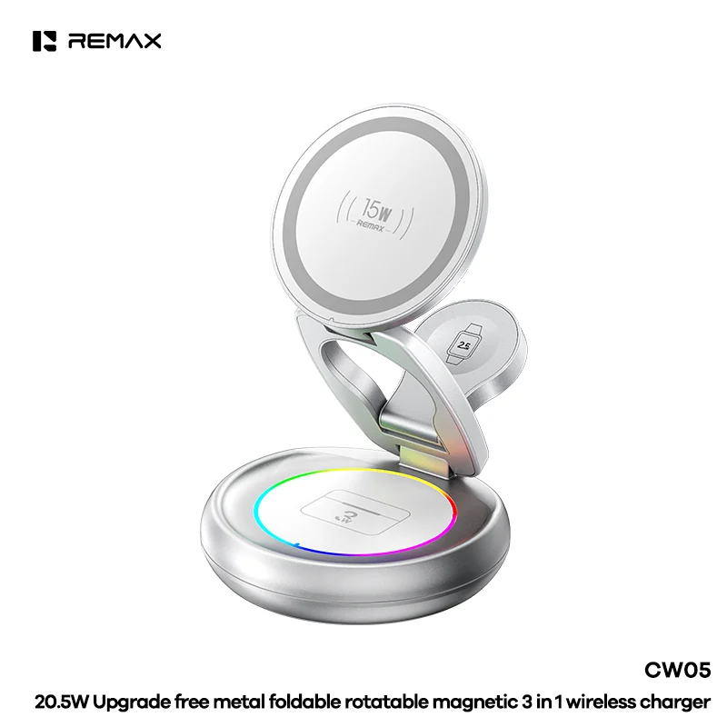 REMAX 20.5W metal foldable rotatable magnetic 3 in 1 wireless charger CW05