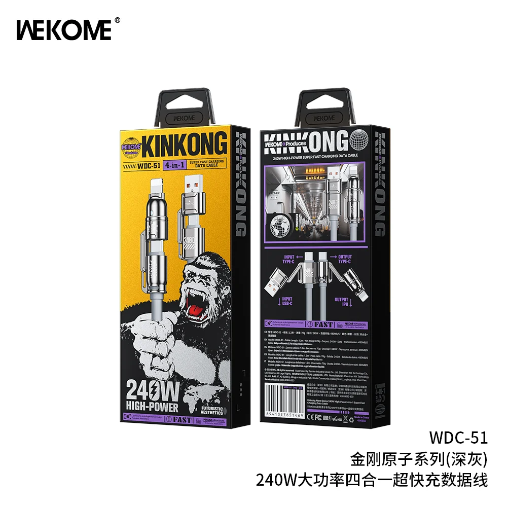 WEKOME Gray WDC-51 240W 4-in-1 Fast Charging Cable