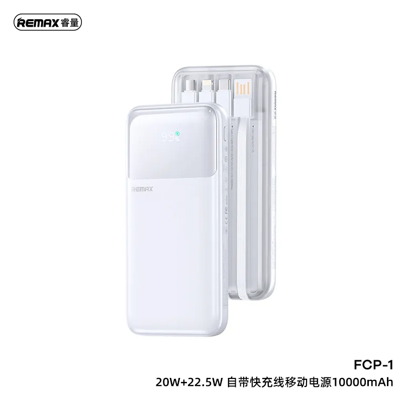Remax FCP-1 22.5W Power Bank 10000mAh Fast Charging 10000 MAh PowerBank with Cable Black